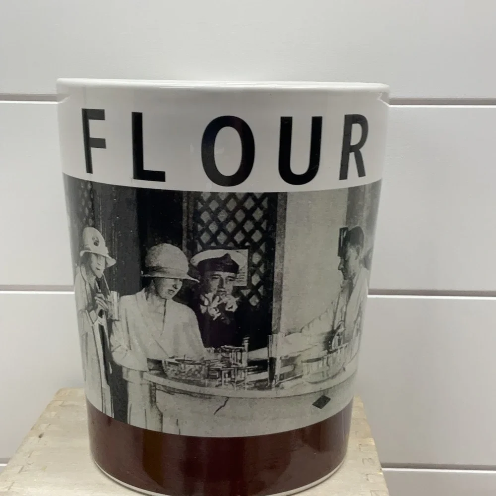 Tognana Italy Porcelain Flour Farine Canister Vintage Cafe Scene White Brown